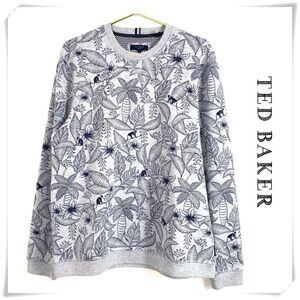 Ted Baker London Hawaiian Tropical Flower Monkey Pullover Sweatshirt Gray Sz XL